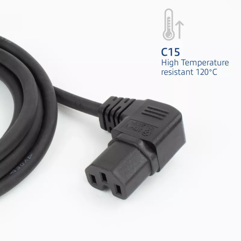 Cabo de alimentação ACT ficha CEE 7/7 (angular) - C15 (angular) IEC60320 preto 2 m