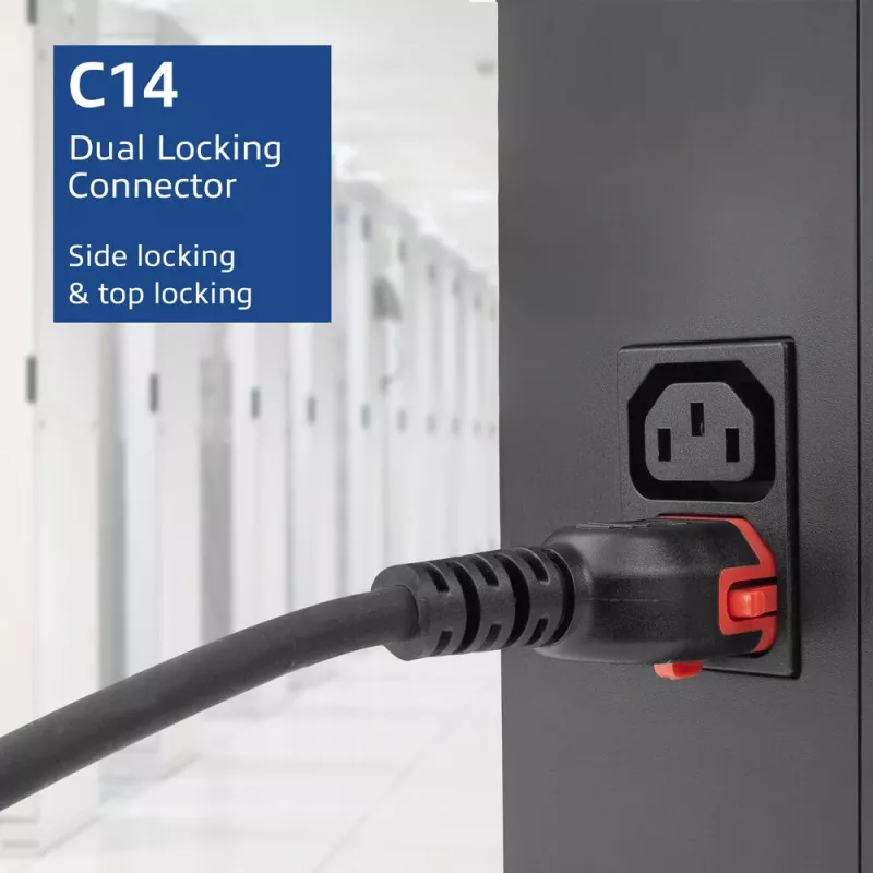 Cabo de alimentação ACT C14 IEC Lock+ Dual Locking - C15 IEC Lock+ preto 2 m, PC3872