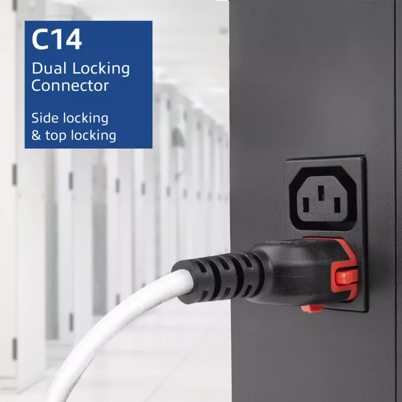 Cabo de alimentação ACT C14 IEC Lock+ Dual Locking - C15 IEC Lock+ branco 3 m, PC3879