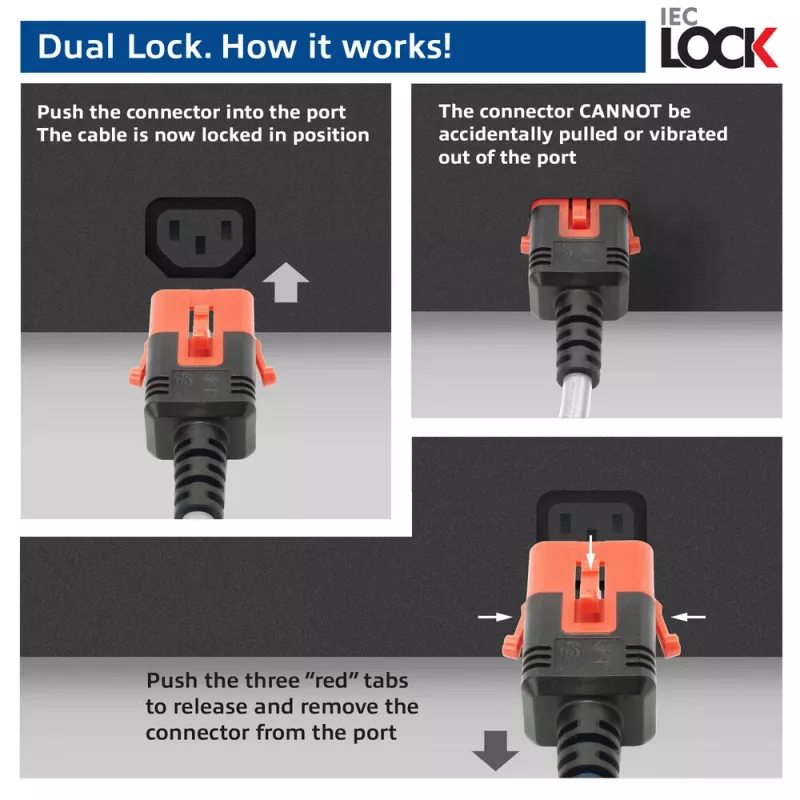 Cabo de alimentação ACT C14 IEC Lock+ Dual Locking - C15 IEC Lock+ branco 3 m, PC3879