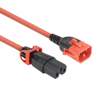 Cabo de alimentação ACT C14 IEC Lock+ Dual Locking - C15 IEC Lock+ vermelho 1 m, PC3869