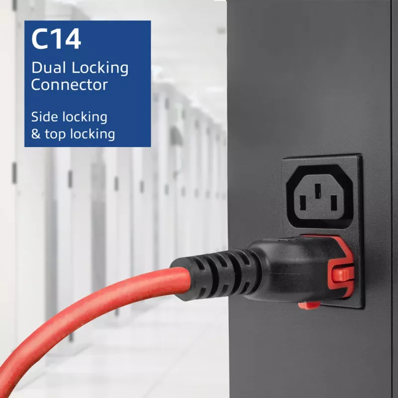 Cabo de alimentação ACT C14 IEC Lock+ Dual Locking - C15 IEC Lock+ vermelho 1 m, PC3869