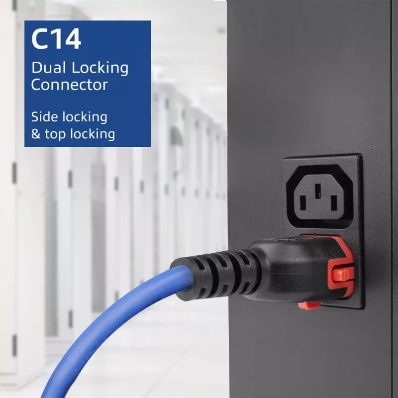 Cabo de alimentação ACT C14 IEC Lock+ Dual Locking - C15 IEC Lock+ azul 1 m, PC3870