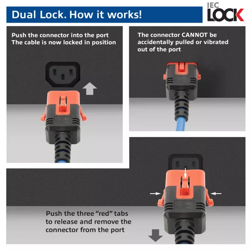 Cabo de alimentação ACT C14 IEC Lock+ Dual Locking - C15 IEC Lock+ azul 2 m, PC3874
