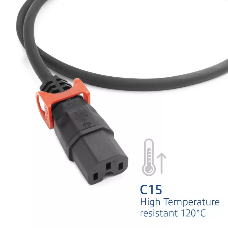 Cabo de alimentação ACT ficha CEE 7/7 (angular) - C15 IEC Lock+ preto 1 m, EL603S