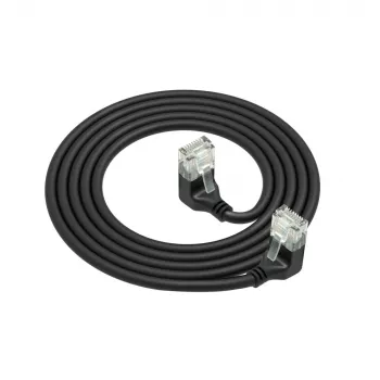 Cabo de rede ACT preto 5 metros U/UTP CAT6A LSZH Slimline com fichas RJ45 90° angular para baixo a 90° angular para baixo