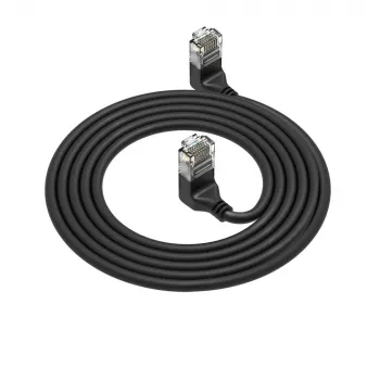Cabo de rede ACT preto 5 metros U/UTP CAT6A LSZH Slimline com fichas RJ45 90° angular para cima a 90° angular para cima