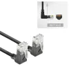 Cabo de rede ACT preto 0,15 metros U/UTP CAT6A LSZH Slimline com fichas RJ45 90° angular para cima a 90° angular para cima