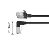 Cabo de rede ACT preto 0,5 m U/FTP CAT6A LSZH Slimline com fichas RJ45, 90° angular para baixo para reto