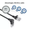 Cabo de rede ACT preto 0,15 m U/FTP CAT6A LSZH Slimline com fichas RJ45 90° angular para baixo para reto