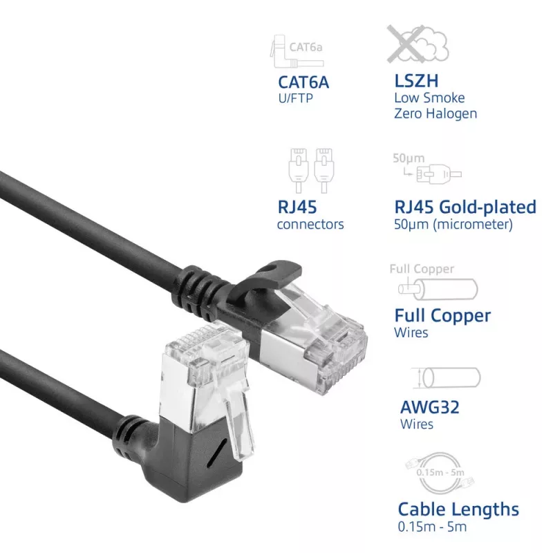 Cabo de rede ACT DA4903 Cat6a U/FTP (STP) preto 3 m com RJ-45 contactos banhados a ouro