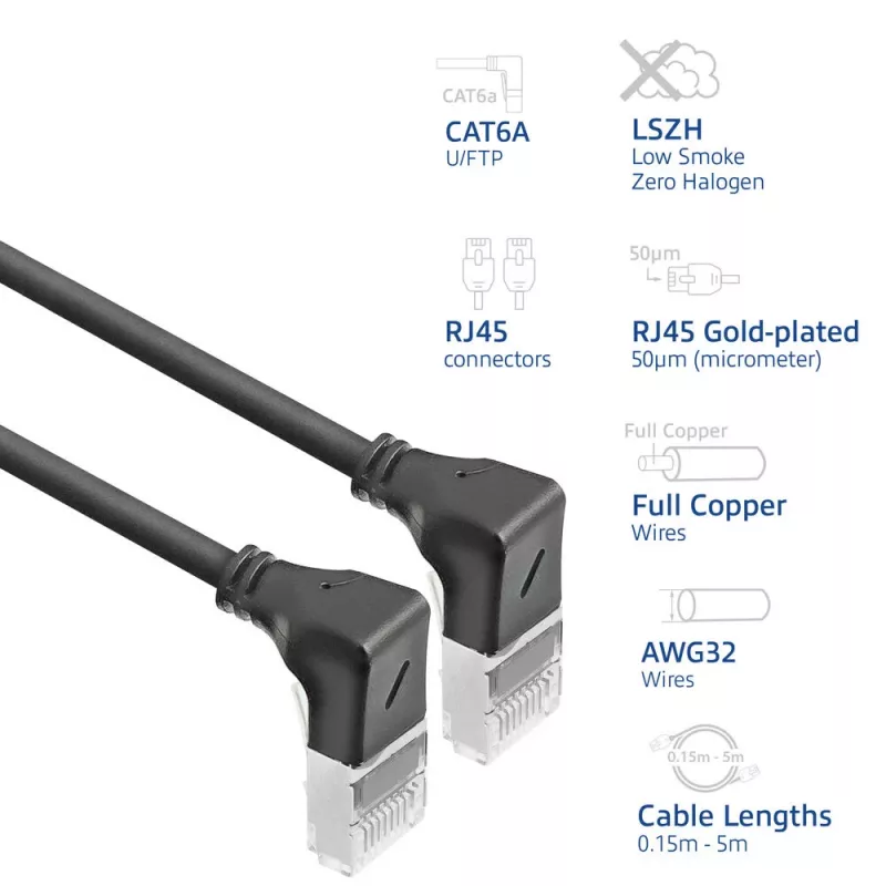 Cabo de rede ACT DA5903 Cat6a U/FTP (STP) 3 m, RJ-45 macho para RJ-45 macho, contactos dourados, preto