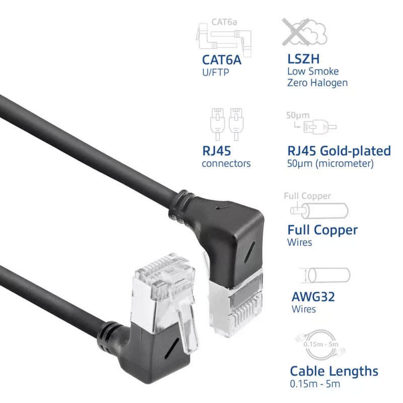Cabo de rede ACT DA7900 Cat6a U/FTP (STP) preto 0,5 m com fichas RJ-45, contactos dourados