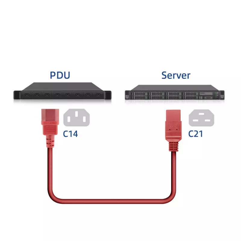 Cabo de alimentação ACT C14 para C21 IEC60320 vermelho 1 m, 250V 10A