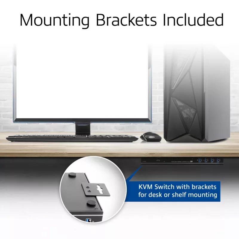 Comutador KVM ACT 2 portas USB-C/HDMI 4K@60Hz AC7922 com teclado/rato USB, vídeo HDMI, 100W PD