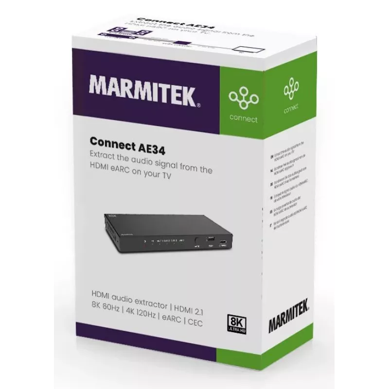 Conversor de sinal de vídeo Marmitek 25008496 — entrada HDMI para saída HDMI/TOSLINK/3,5 mm, até 7680×4320, áudio 7.1