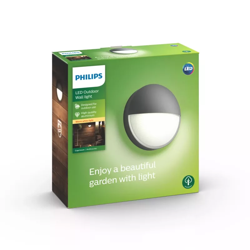 Aplique de parede exterior Philips myGarden Capricorn 5,5 W LED, antracite, caixa em alumínio, lâmpada fixa, 214×78×214 mm