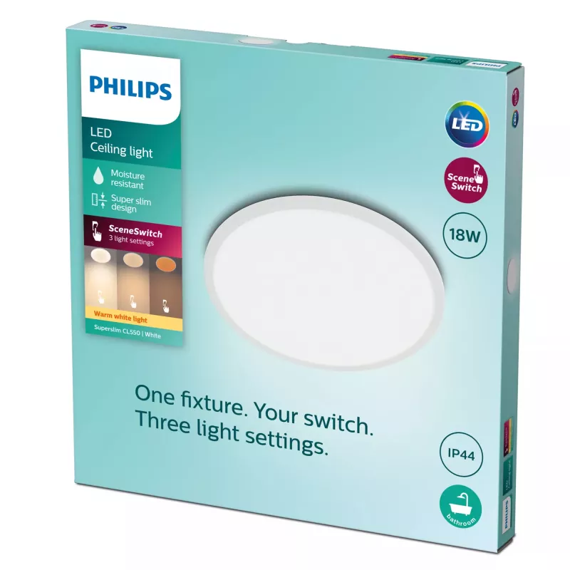Luminária de teto Philips Functional Super fina 18 W LED, redonda, branca, lâmpada não substituível, 220–240 V