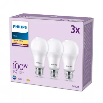 Philips Lâmpada 100W A65 E27 x3, 13 W, 100 W, E27, 1521 lm, 15000 h, Branco quente