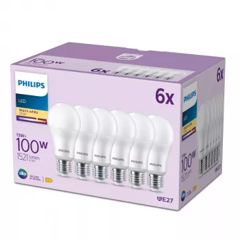 Philips Lâmpada 100W A65 E27 x6, 13 W, 100 W, E27, 1521 lm, 15000 h, Branco quente