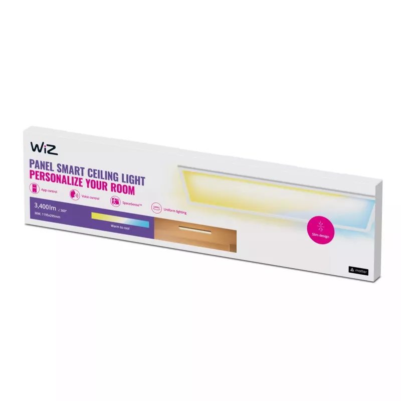 Painel de teto LED Signify WiZ Panel Ceiling 36 W retangular — 36 W, Wi‑Fi/Bluetooth, 220–240 V, branco