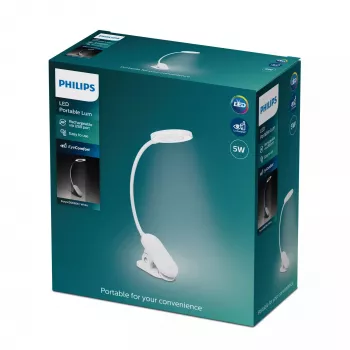 Candeeiro de secretária com mola Philips Functional Forys, branco, plástico, quarto, sala, escritório, contemporâneo, IP20, III