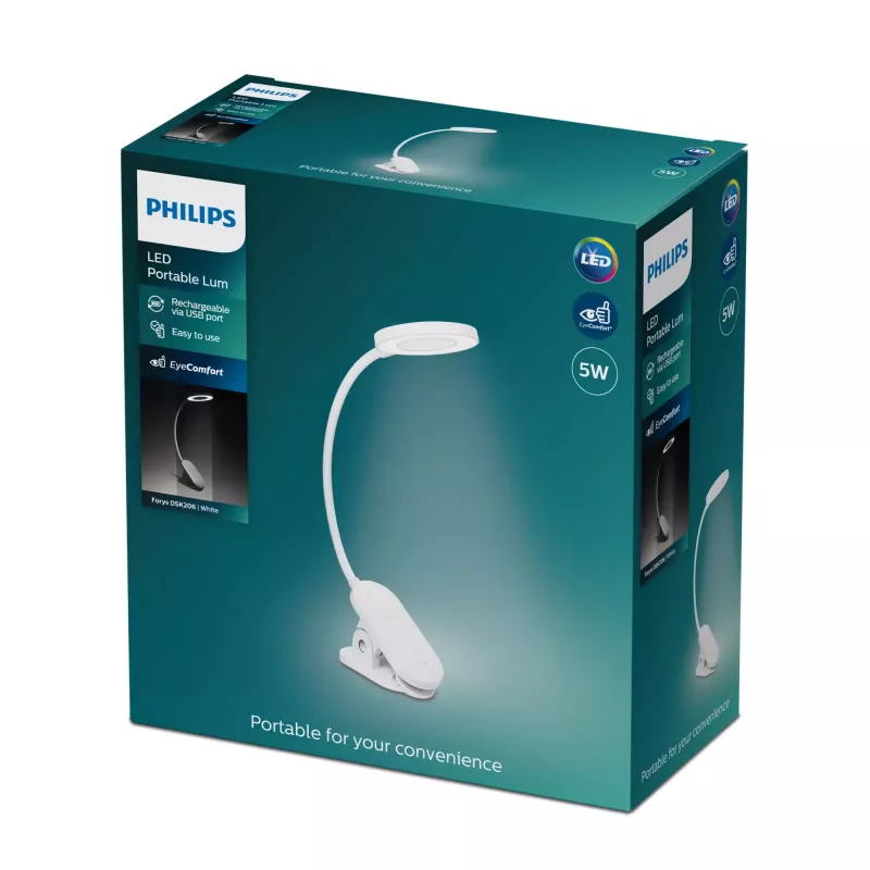 Candeeiro de secretária com mola Philips Functional Forys, branco, plástico, quarto, sala, escritório, contemporâneo, IP20, III