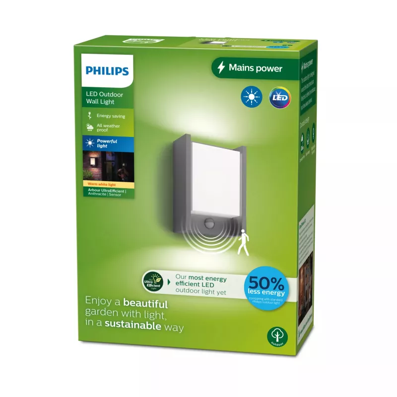Philips Arbour aplique de parede 3,8W, aplique de parede exterior, antracite, metal, IP44, terraço, jardim, II