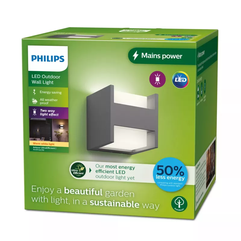 Aplique de parede exterior Signify Philips Arbour 3,8 W LED antracite