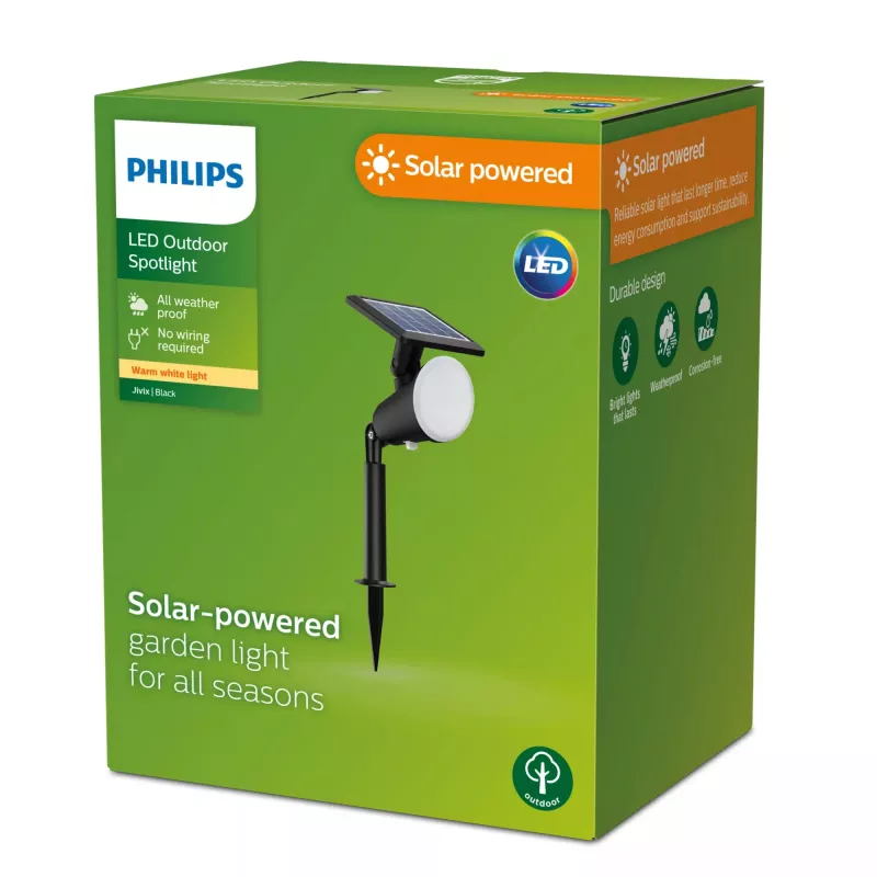 Focos de chão/estaca Philips Jivix 1,4 W, luminária exterior de chão/postes, preto, plástico, IP44, terraço, jardim, III