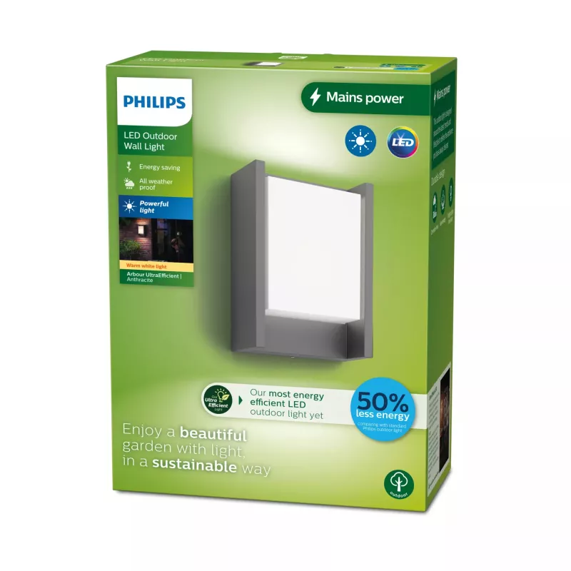 Aplique de parede exterior Signify Philips Arbour 3,8 W LED antracite, 220–240 V, 1 lâmpada