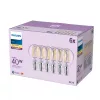 Philips lâmpada filamento vela transparente 40W P45 E14 x6, 4,3 W, 40 W, E14, 470 lm, 15000 h
