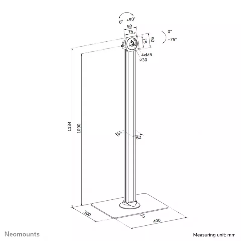Suporte de chão para tablet Neomounts FL15-627BL1 — universal, com fecho, carga máx. 3 kg, preto