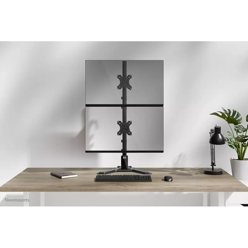 Suporte para dois monitores Neomounts DS45-600BL2V para 2 ecrãs de 10–32 polegadas, VESA 75x75–100x100, carga máx. 9 kg, autónomo, preto