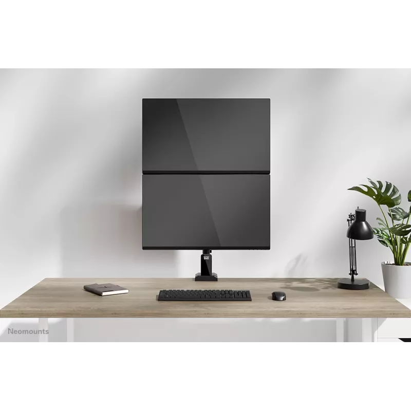 Braço para dois monitores Neomounts DS60-600BL2V de 10-32 polegadas, morsa/passagem de mesa, 9 kg, 25,4 cm (10 polegadas), 81,3 cm (32 polegadas), 100 x 100 mm, preto