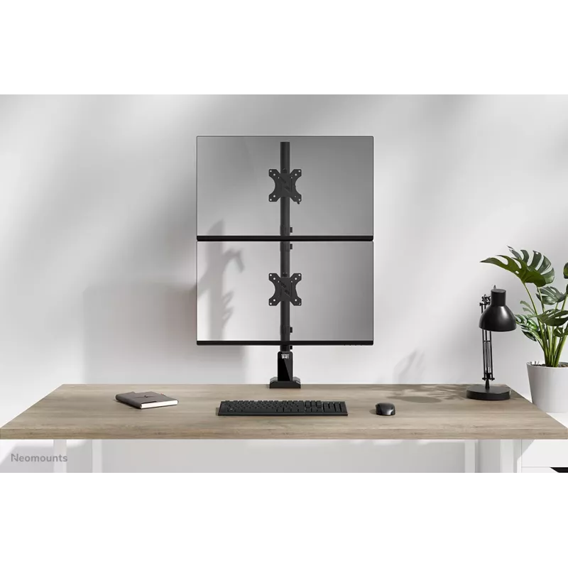 Braço para dois monitores Neomounts DS60-600BL2V de 10-32 polegadas, morsa/passagem de mesa, 9 kg, 25,4 cm (10 polegadas), 81,3 cm (32 polegadas), 100 x 100 mm, preto