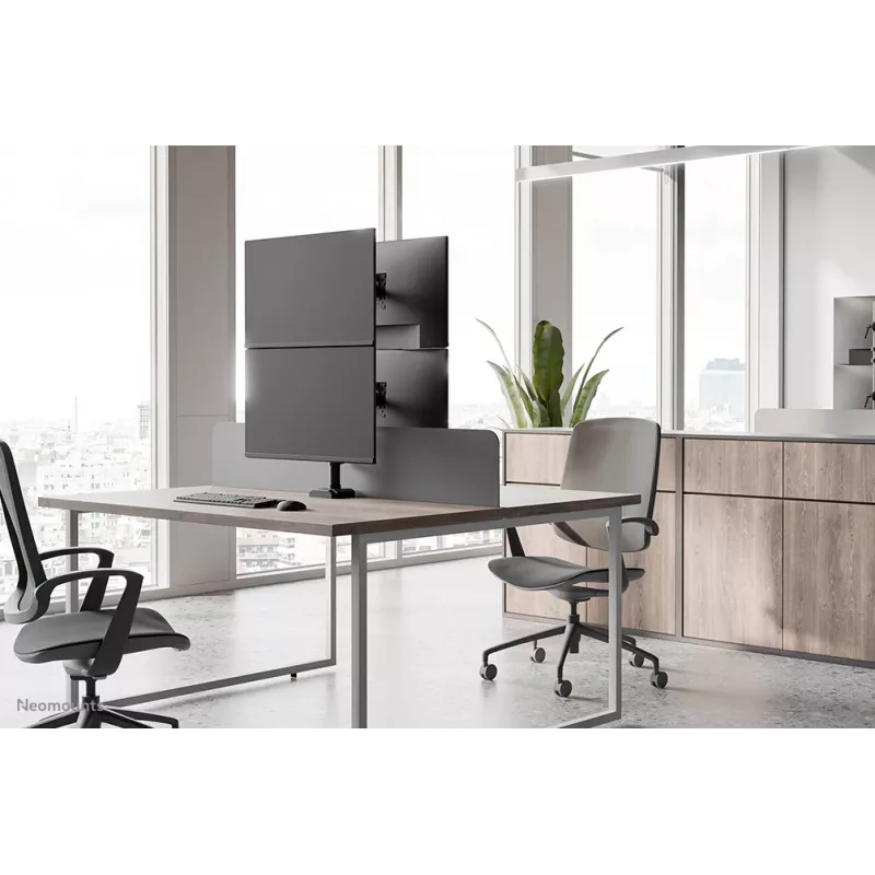 Braço para dois monitores Neomounts DS60-600BL2V de 10-32 polegadas, morsa/passagem de mesa, 9 kg, 25,4 cm (10 polegadas), 81,3 cm (32 polegadas), 100 x 100 mm, preto