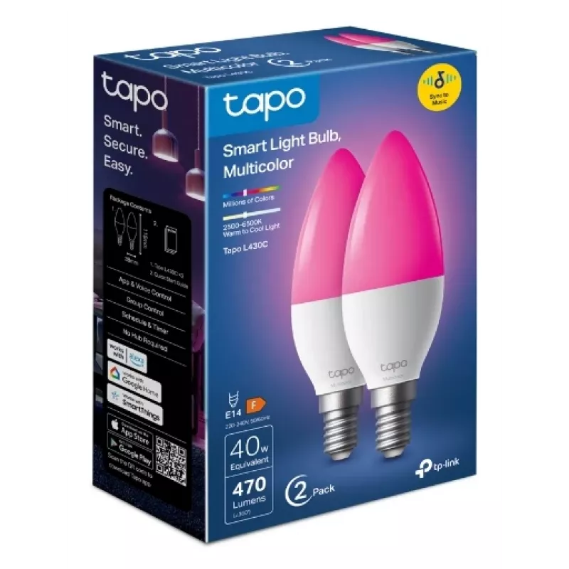 TP-Link Tapo L430C lâmpada inteligente, pack de 2, multicolor, E14