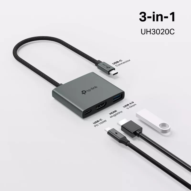 TP-Link UH3020C hub de interface USB Type-C 5000 Mbit/s cinzento