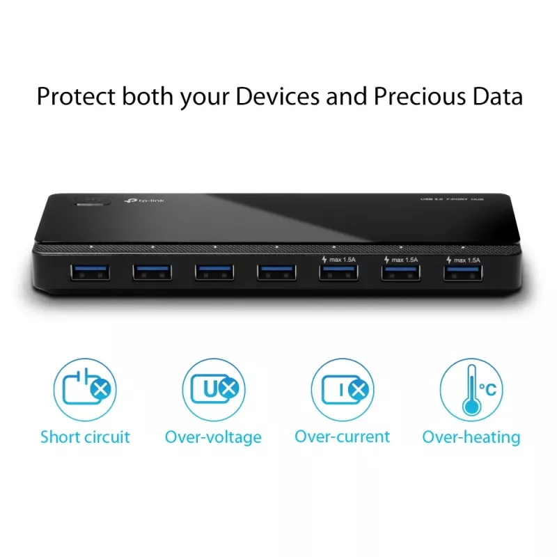 TP-Link UH700 hub de interface USB 3.2 Gen 1 (3.1 Gen 1) Micro-B 5000 Mbit/s preto