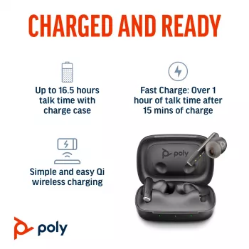 HP Poly Voyager Free 60+M UC Carbon preto auriculares + adaptador BT700 USB-C + estojo de carregamento com ecrã tátil