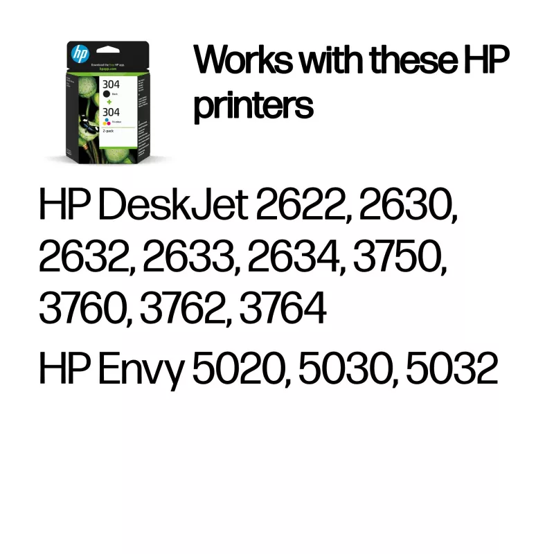 HP 304 pack de 2 tinteiros originais preto/tricolor, preto, ciano, magenta, amarelo, tinta pigmentada, 2 unid., 120 páginas, 100 páginas
