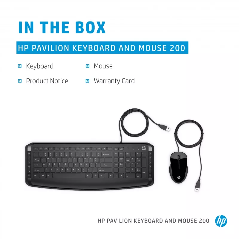 HP 250 conjunto de teclado e rato com fios, preto