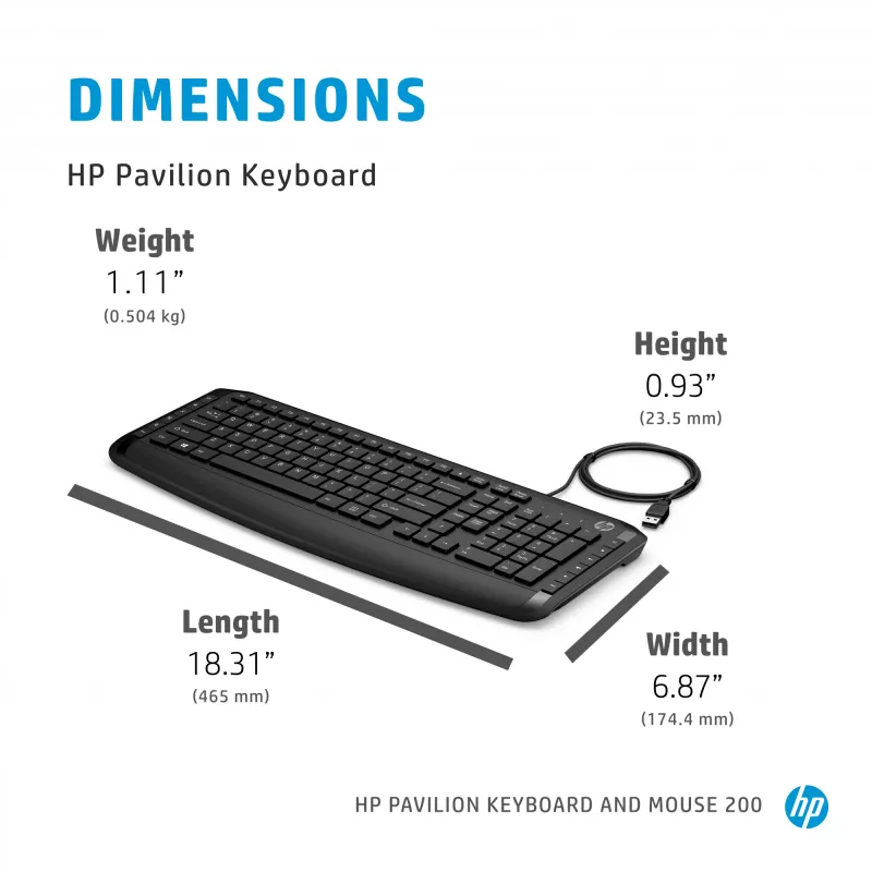 HP 250 conjunto de teclado e rato com fios, preto