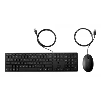 Conjunto de teclado e rato de secretária com fios HP 320MK — USB, teclado full-size, preto, cabo 1,8 m