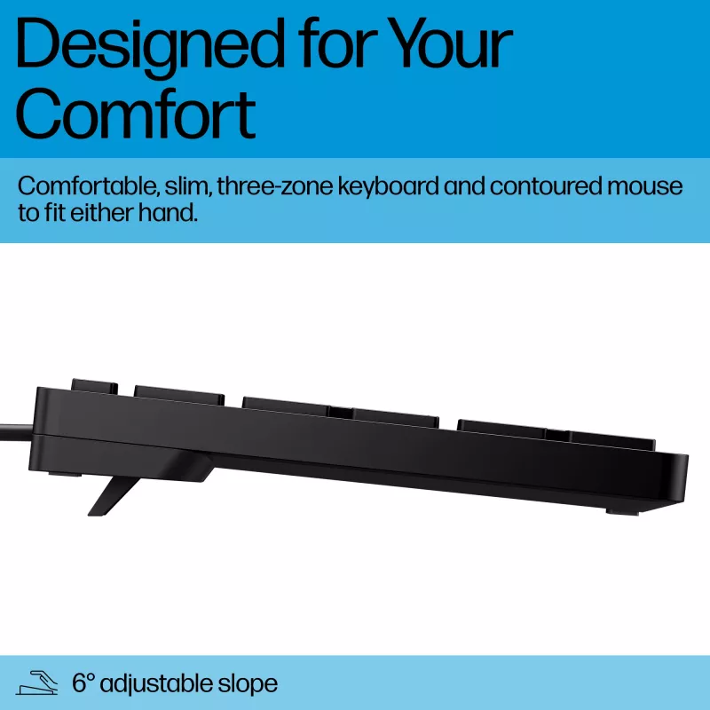 Conjunto de teclado e rato de secretária com fios HP 320MK — USB, teclado full-size, preto, cabo 1,8 m