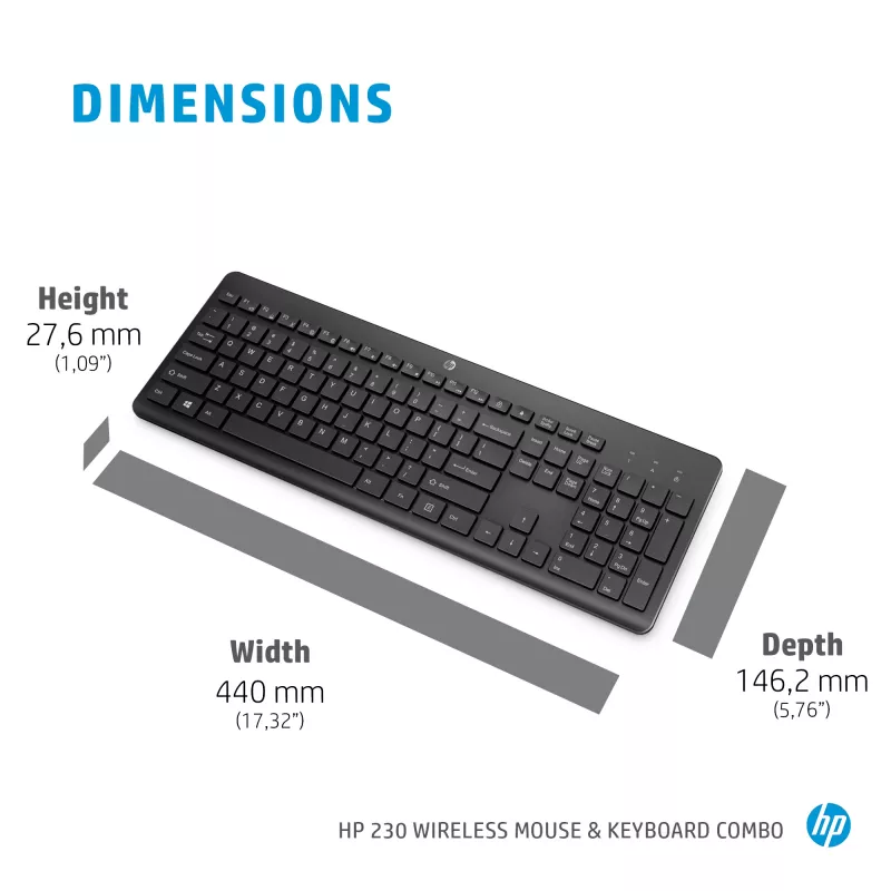 Conjunto de rato e teclado sem fios HP 230, preto, rato incluído