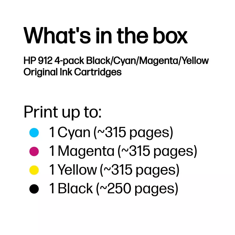 HP 912 pack de 4 tinteiros preto/ciano/magenta/amarelo Original