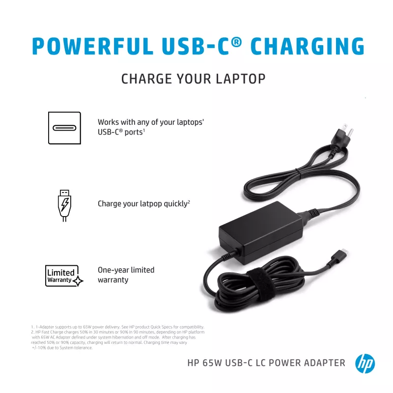 Fonte de alimentação HP 65W USB-C LC para portátil interior 65W preto