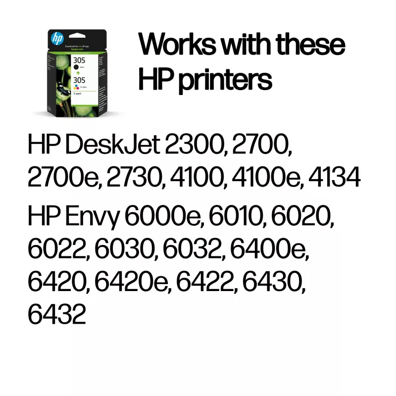 Cartucho de tinta HP 305 pack de 2 capacidade padrão preto tricolor